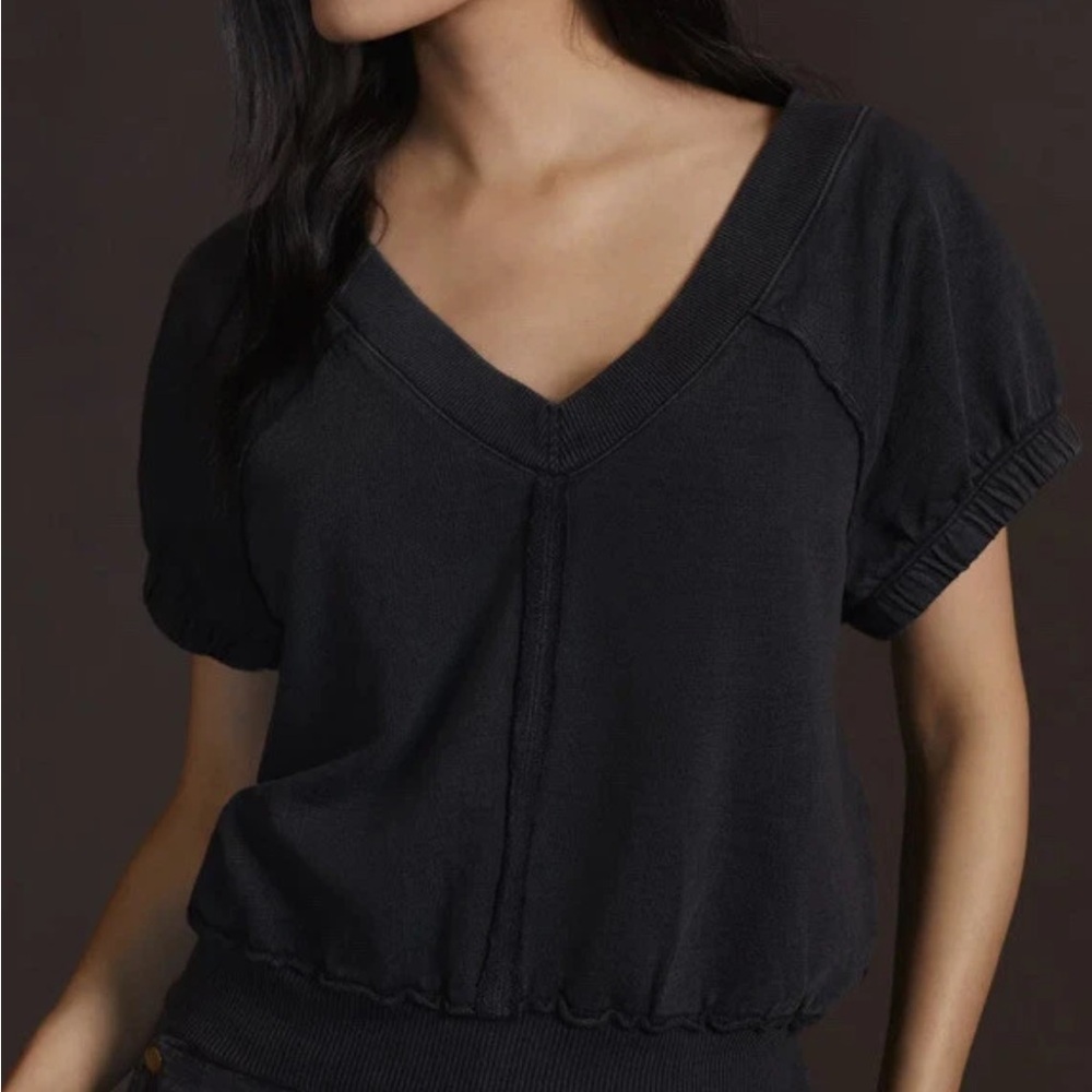 Anthropologie Pilcro V-Neck Sweatshirt Acid Wash Oversized Cotton Top Women Med